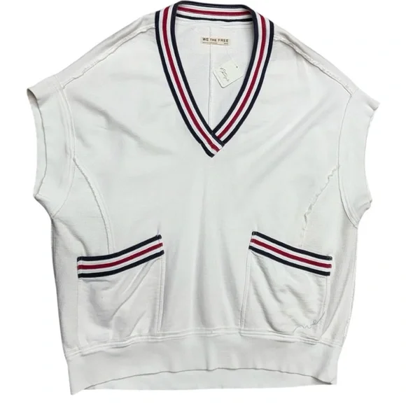 We The Free Free People Ivory Ivy Oversized V-Neck Sweater Vest Size Medium NWT - Picture 11 of 13